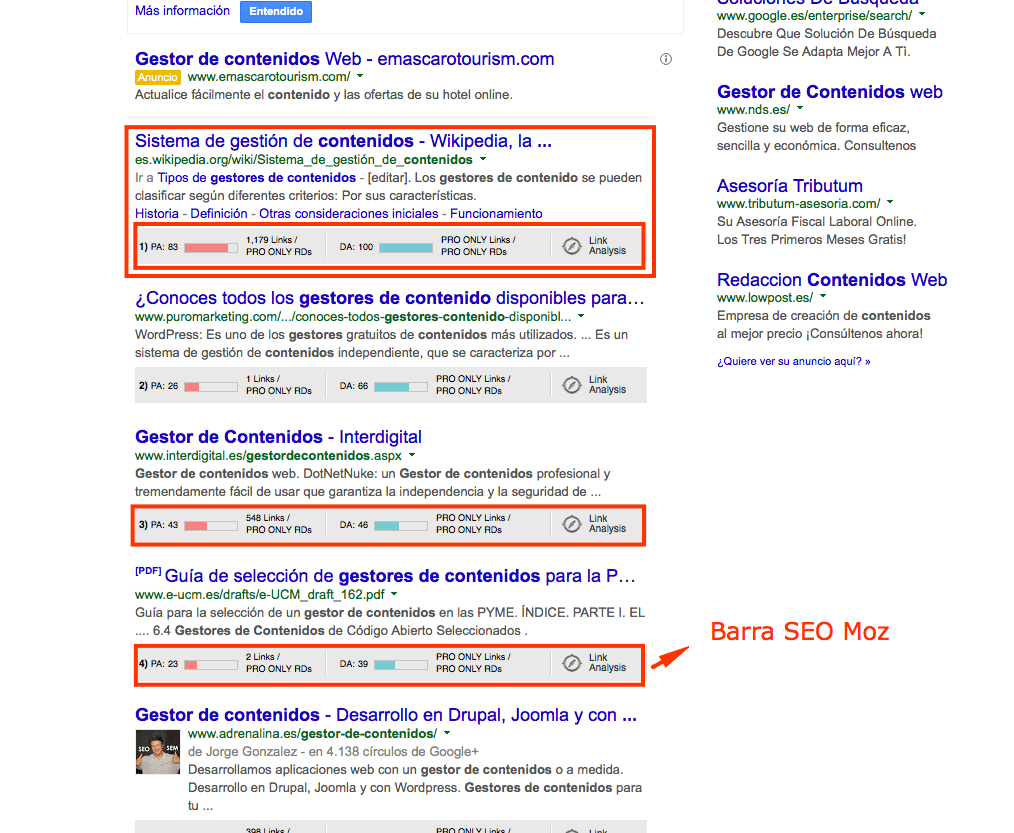 gestor de contenidos - barra seomoz